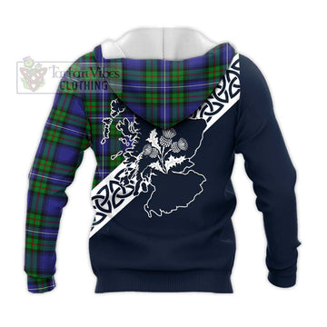 Donnachaidh Tartan Knitted Hoodie Featuring Thistle and Scotland Map