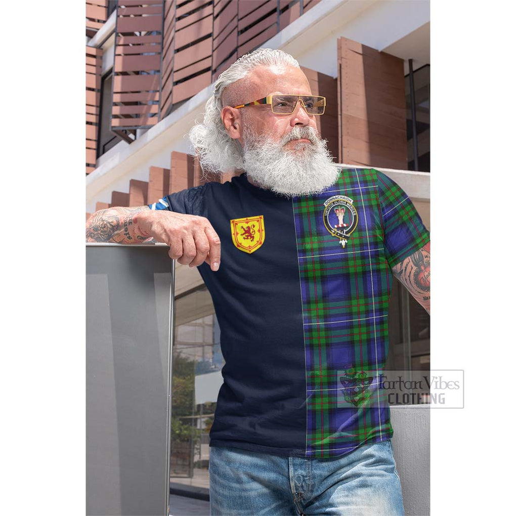 Tartan Vibes Clothing Donnachaidh Tartan Cotton T-shirt with Scottish Lion Royal Arm Half Style