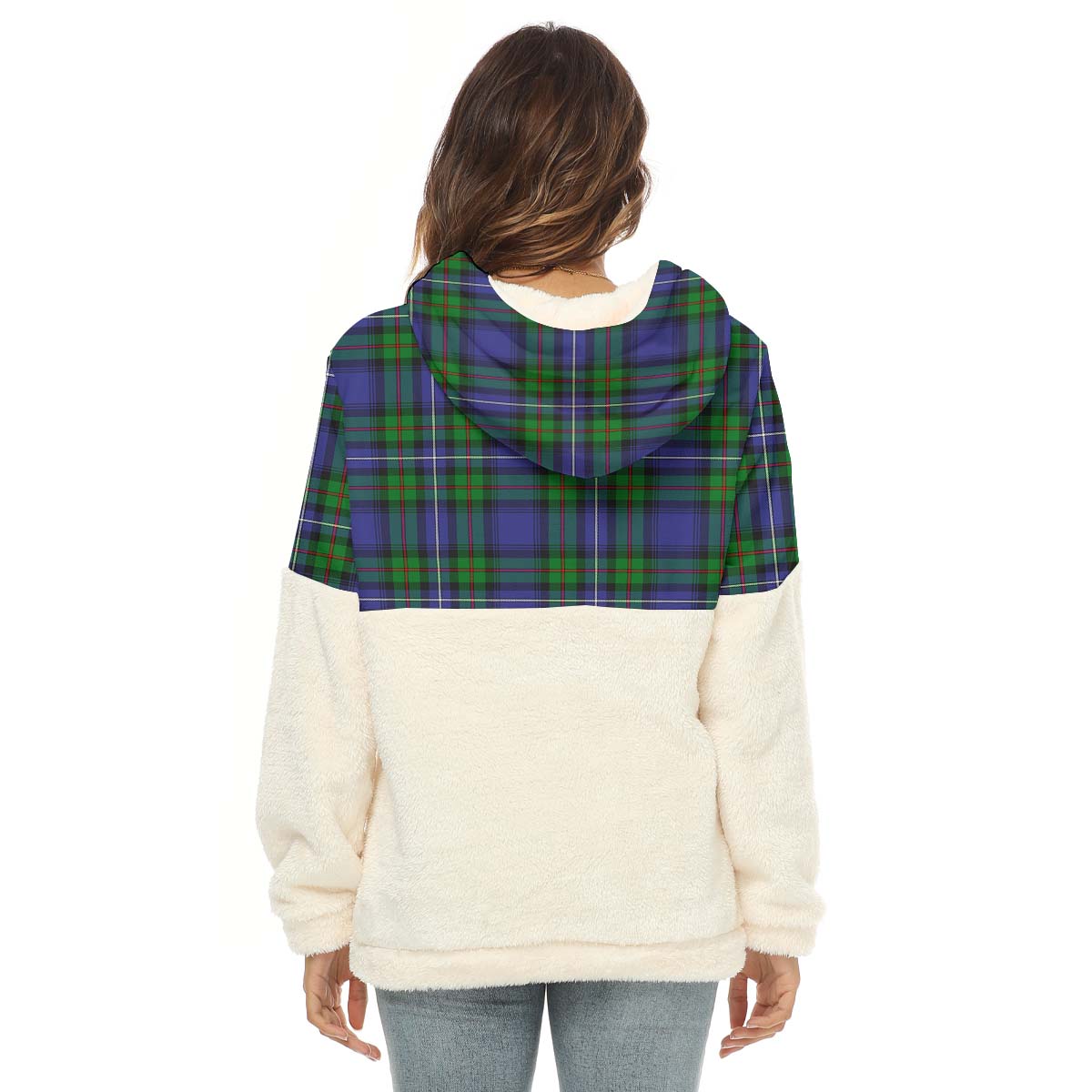 Donnachaidh Tartan Half Style Women's Borg Fleece Hoodie with Half Zip - Tartan Vibes Clothing