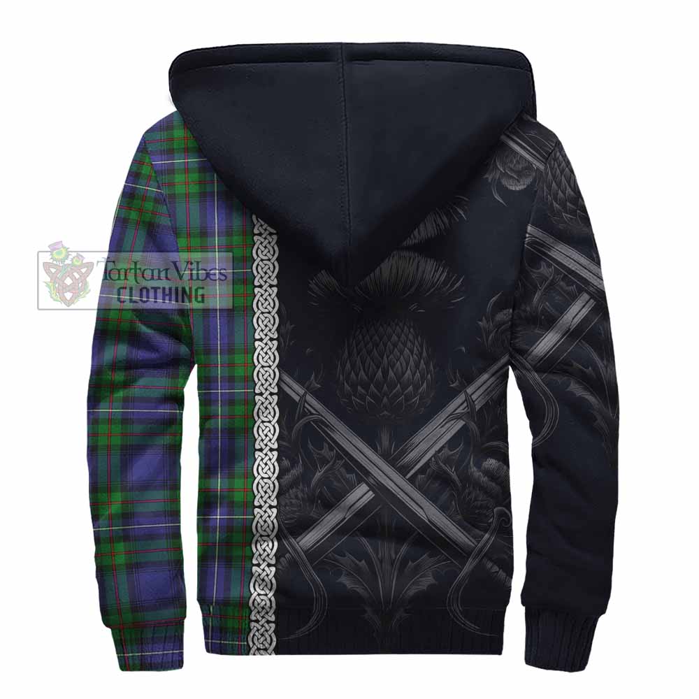 Tartan Vibes Clothing Donnachaidh Tartan Sherpa Hoodie with Family Crest Cross Sword Thistle Celtic Vibes