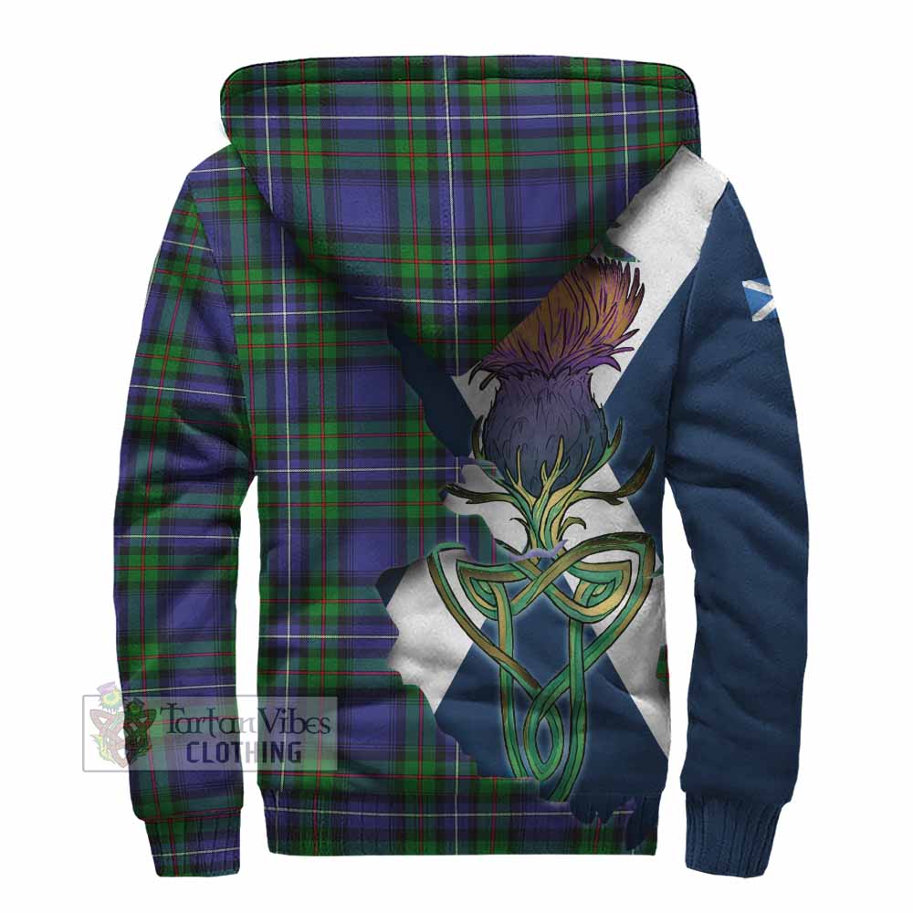 Tartan Vibes Clothing Donnachaidh Tartan Family Crest Sherpa Hoodie Scottish Thistle Celtic Inspired
