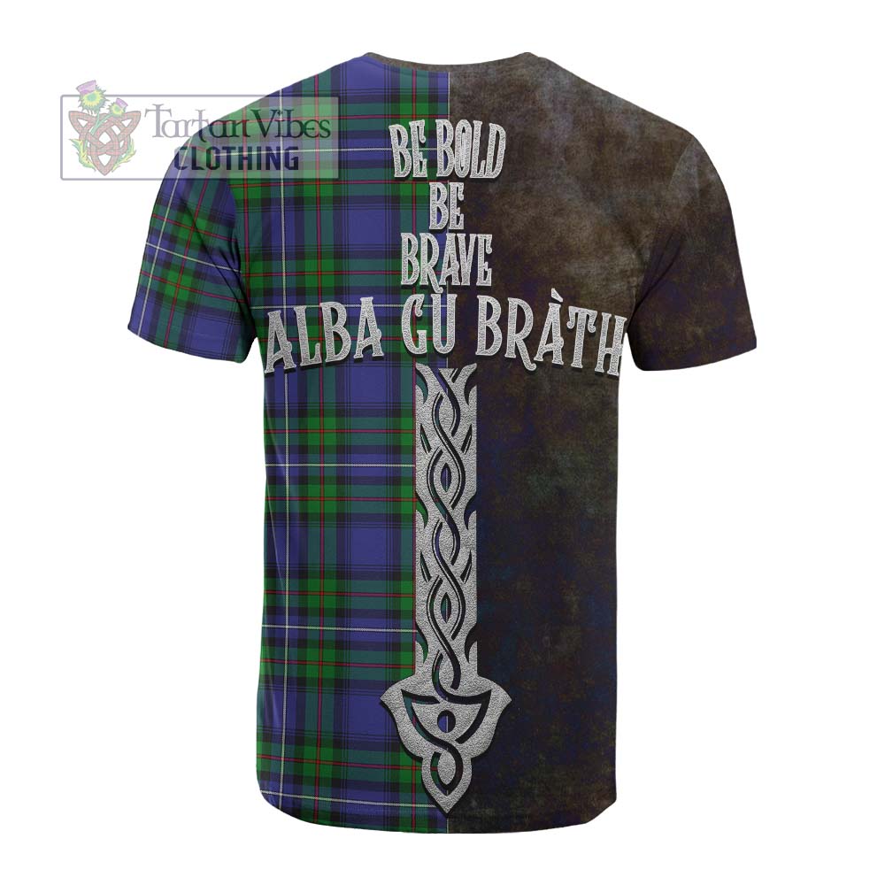 Tartan Vibes Clothing Donnachaidh Tartan Family Crest Cotton T-shirt Alba Gu Brath Be Brave Lion Ancient Style