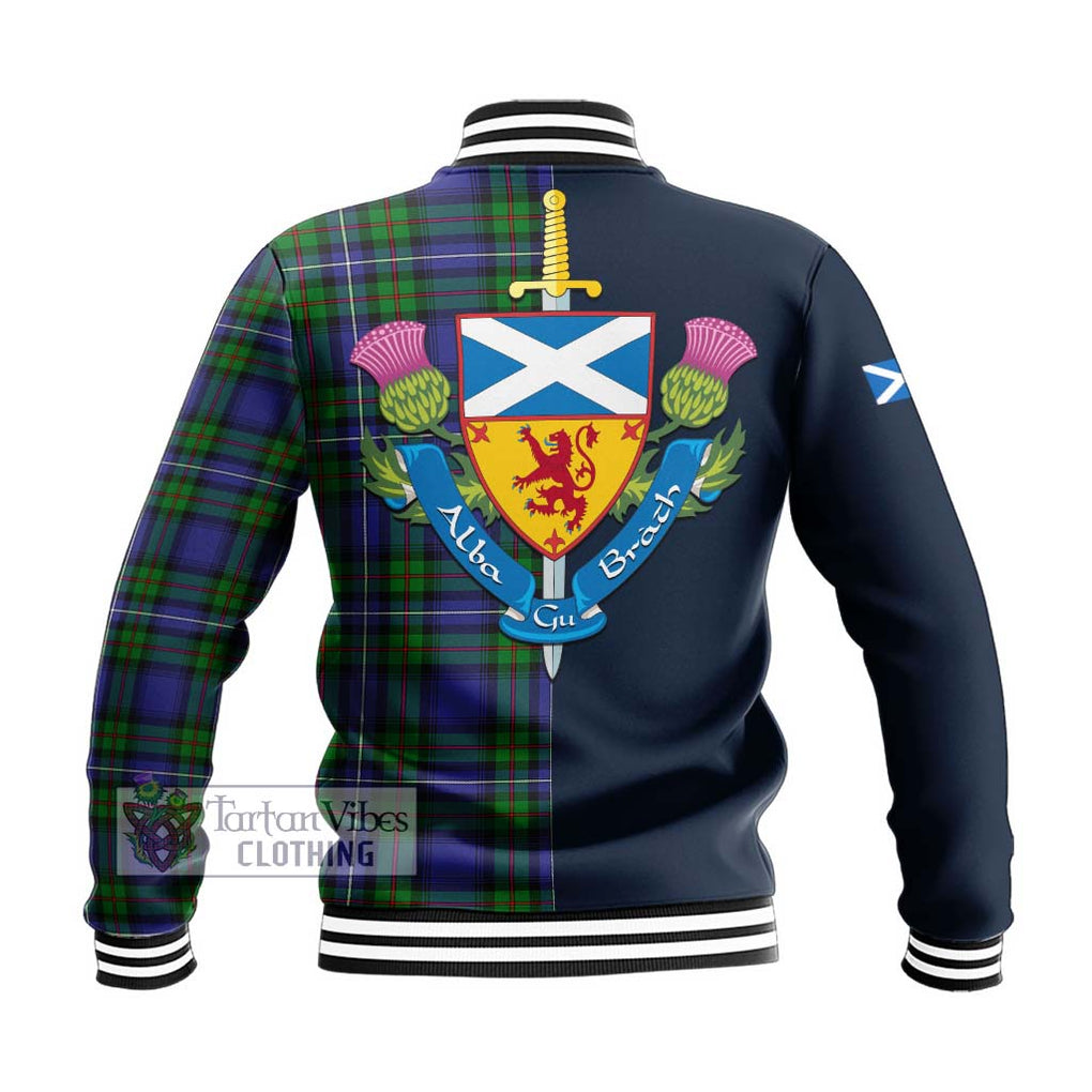 Donnachaidh Tartan Baseball Jacket Alba with Scottish Lion Royal Arm Half Style - Tartan Vibes Clothing