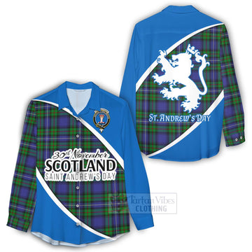 Tartan Vibes Clothing Donnachaidh Family Crest Tartan Women's Casual Shirt Celebrate Saint Andrew's Day in Style
