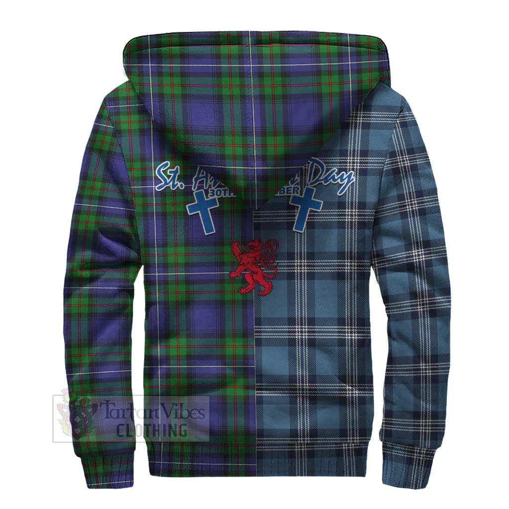 Tartan Vibes Clothing Donnachaidh Tartan Sherpa Hoodie Happy St. Andrew's Day Half Tartan Style