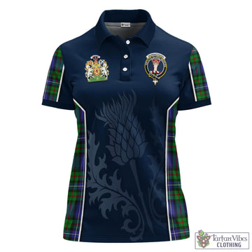 Donnachaidh Tartan Women's Polo Shirt with Family Crest and Scottish Thistle Vibes Sport Style