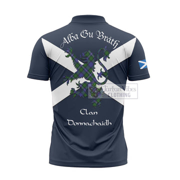 Donnachaidh Tartan Lion Rampant Zipper Polo Shirt Proudly Display Your Heritage with Alba Gu Brath and Clan Name