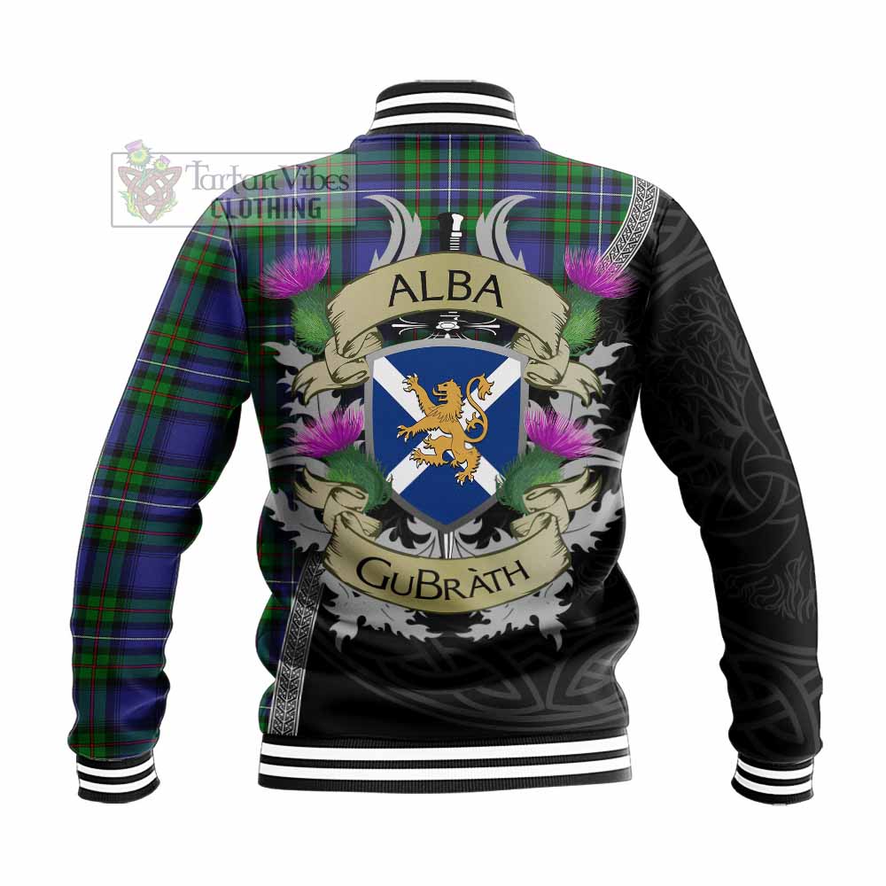 Tartan Vibes Clothing Donnachaidh Tartan Family Crest Baseball Jacket Lion Rampant Royal Thistle Shield Celtic Inspired