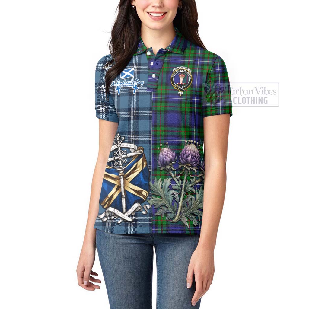 Tartan Vibes Clothing Donnachaidh Tartan Women's Polo Shirt Happy St. Andrew's Day Half Tartan Style