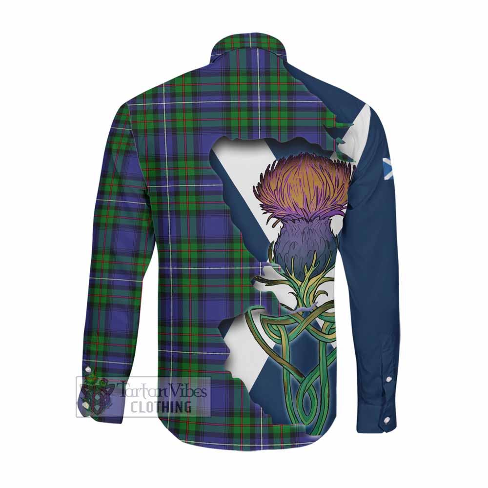 Tartan Vibes Clothing Donnachaidh Tartan Family Crest Long Sleeve Button Shirt Scottish Thistle Celtic Inspired