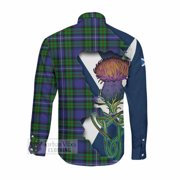Donnachaidh Tartan Family Crest Long Sleeve Button Shirt Scottish Thistle Celtic Inspired
