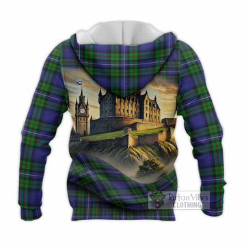 Donnachaidh Tartan Family Crest Knitted Hoodie with Scottish Ancient Castle Style