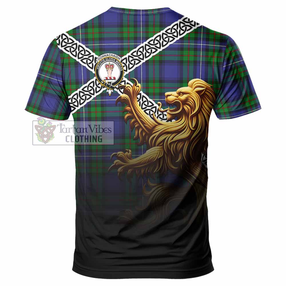 Tartan Vibes Clothing Donnachaidh Crest Tartan T-Shirt with Golden Lion Emblem Celtic Style