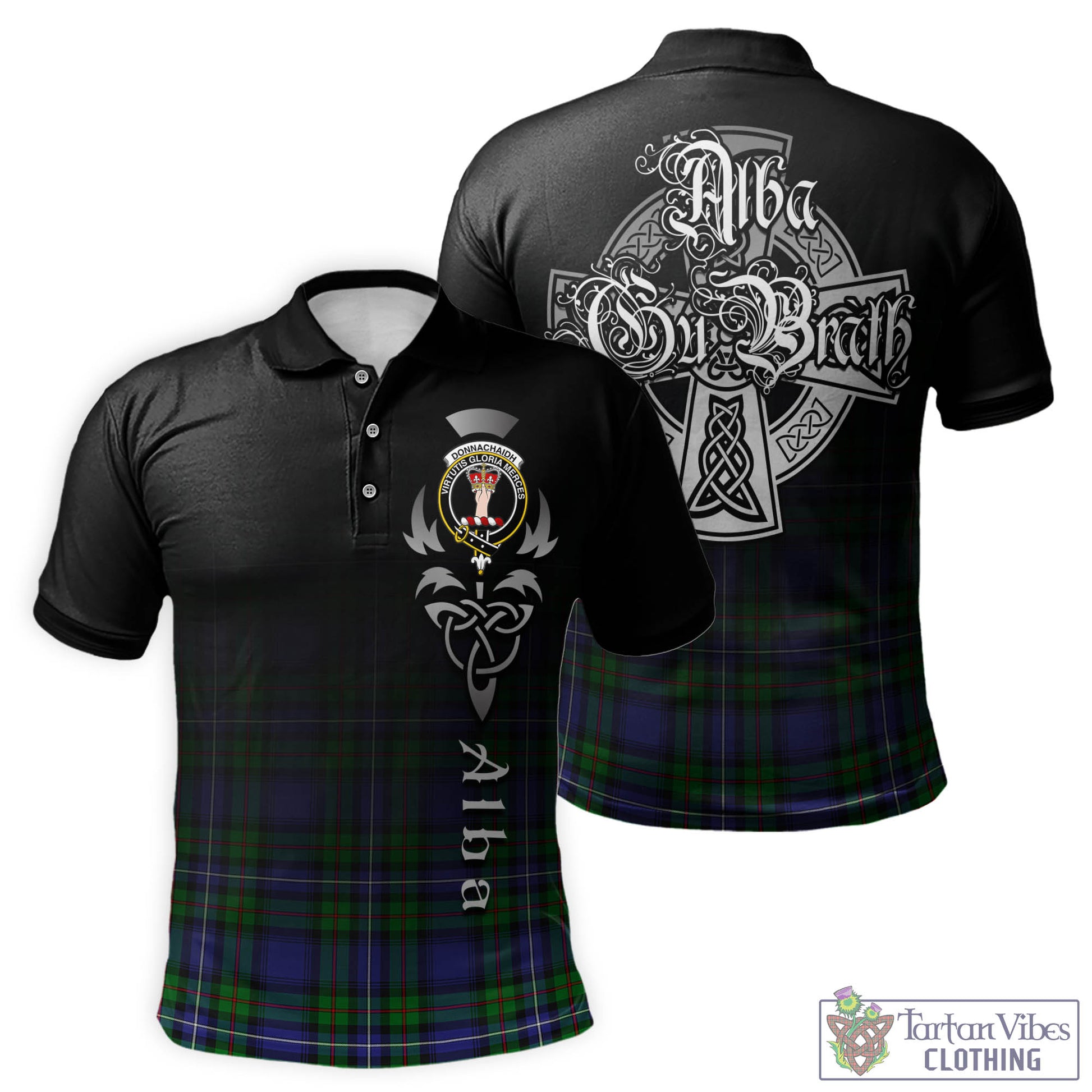 Tartan Vibes Clothing Donnachaidh Tartan Polo Shirt Featuring Alba Gu Brath Family Crest Celtic Inspired