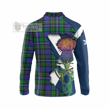 Donnachaidh Tartan Family Crest Long Sleeve Polo Shirt Scottish Thistle Celtic Inspired