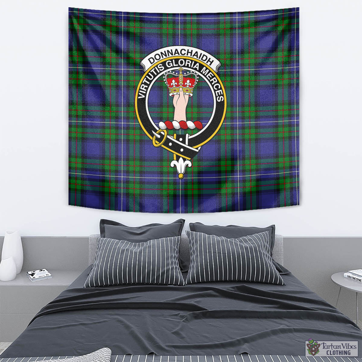 Tartan Vibes Clothing Donnachaidh Tartan Tapestry Wall Hanging and Home Decor for Room with Family Crest