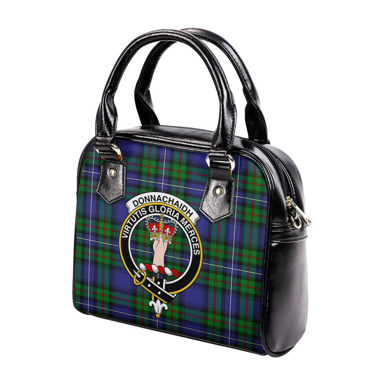Donnachaidh Tartan Shoulder Handbags with Family Crest - Tartanvibesclothing