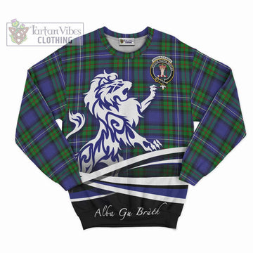 Donnachaidh Tartan Sweatshirt with Alba Gu Brath Regal Lion Emblem - Tartanvibesclothing Shop