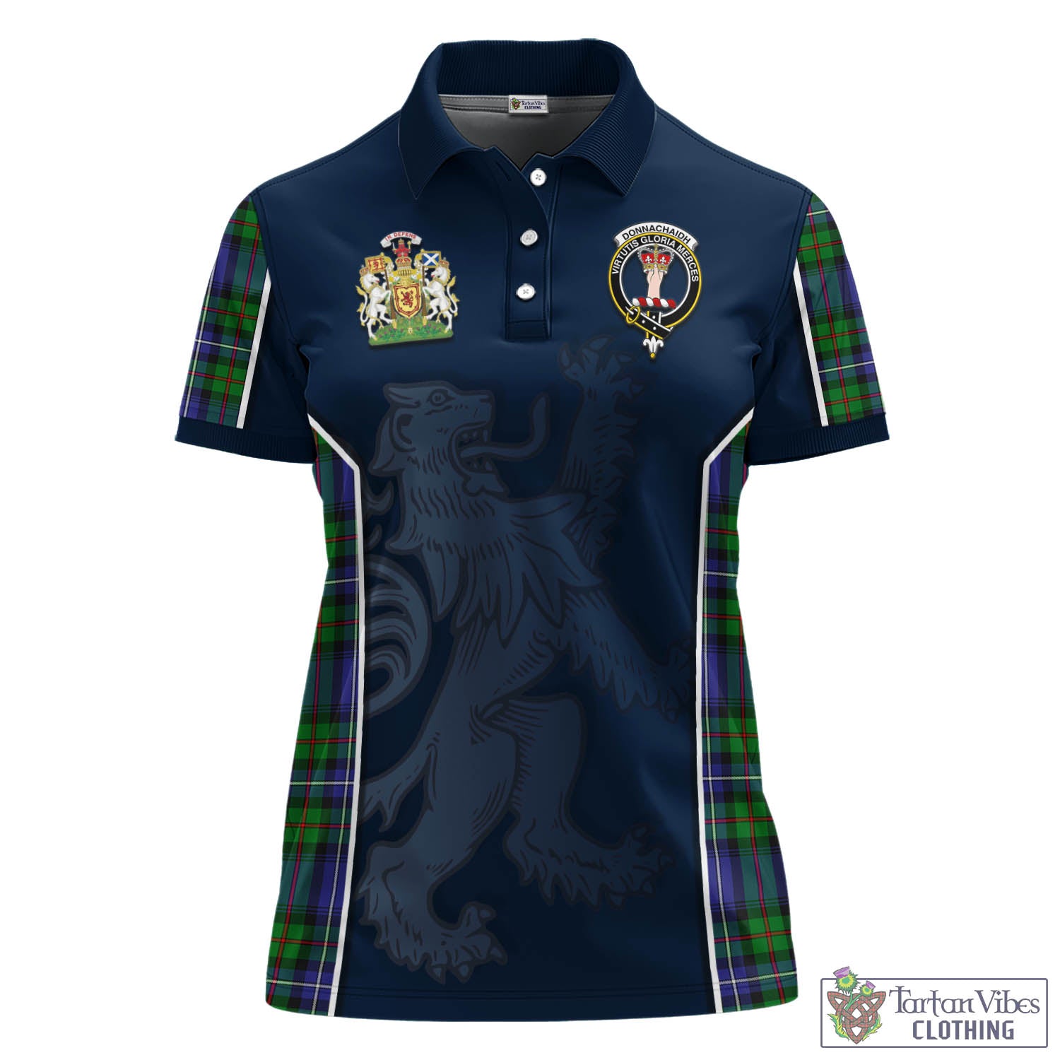 Tartan Vibes Clothing Donnachaidh Tartan Women's Polo Shirt with Family Crest and Lion Rampant Vibes Sport Style