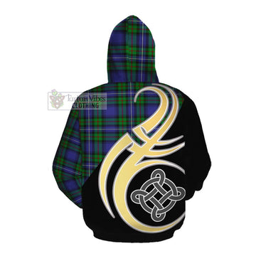 Donnachaidh Tartan Cotton Hoodie with Family Crest and Celtic Symbol Style