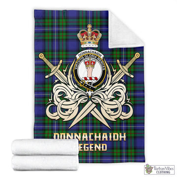Donnachaidh Tartan Blanket with Clan Crest and the Golden Sword of Courageous Legacy
