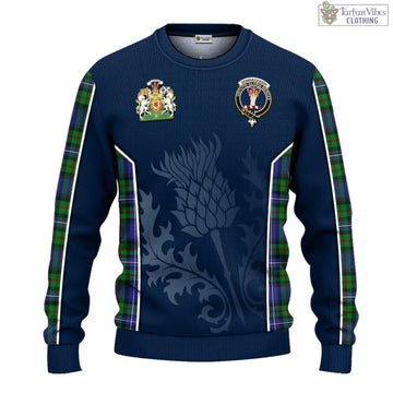Donnachaidh Tartan Knitted Sweatshirt with Family Crest and Scottish Thistle Vibes Sport Style