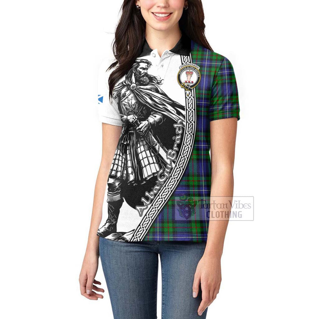 Tartan Vibes Clothing Donnachaidh Tartan Clan Crest Women's Polo Shirt with Highlander Warrior Celtic Style