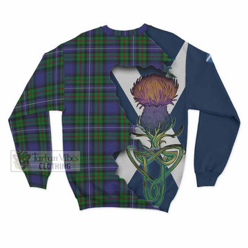 Tartan Vibes Clothing Donnachaidh Tartan Family Crest Sweatshirt Scottish Thistle Celtic Inspired