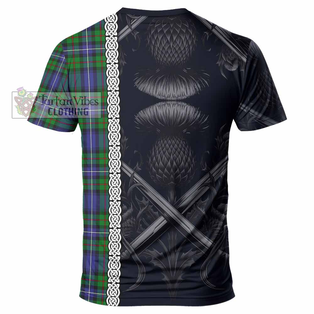 Tartan Vibes Clothing Donnachaidh Tartan T-Shirt with Family Crest Cross Sword Thistle Celtic Vibes