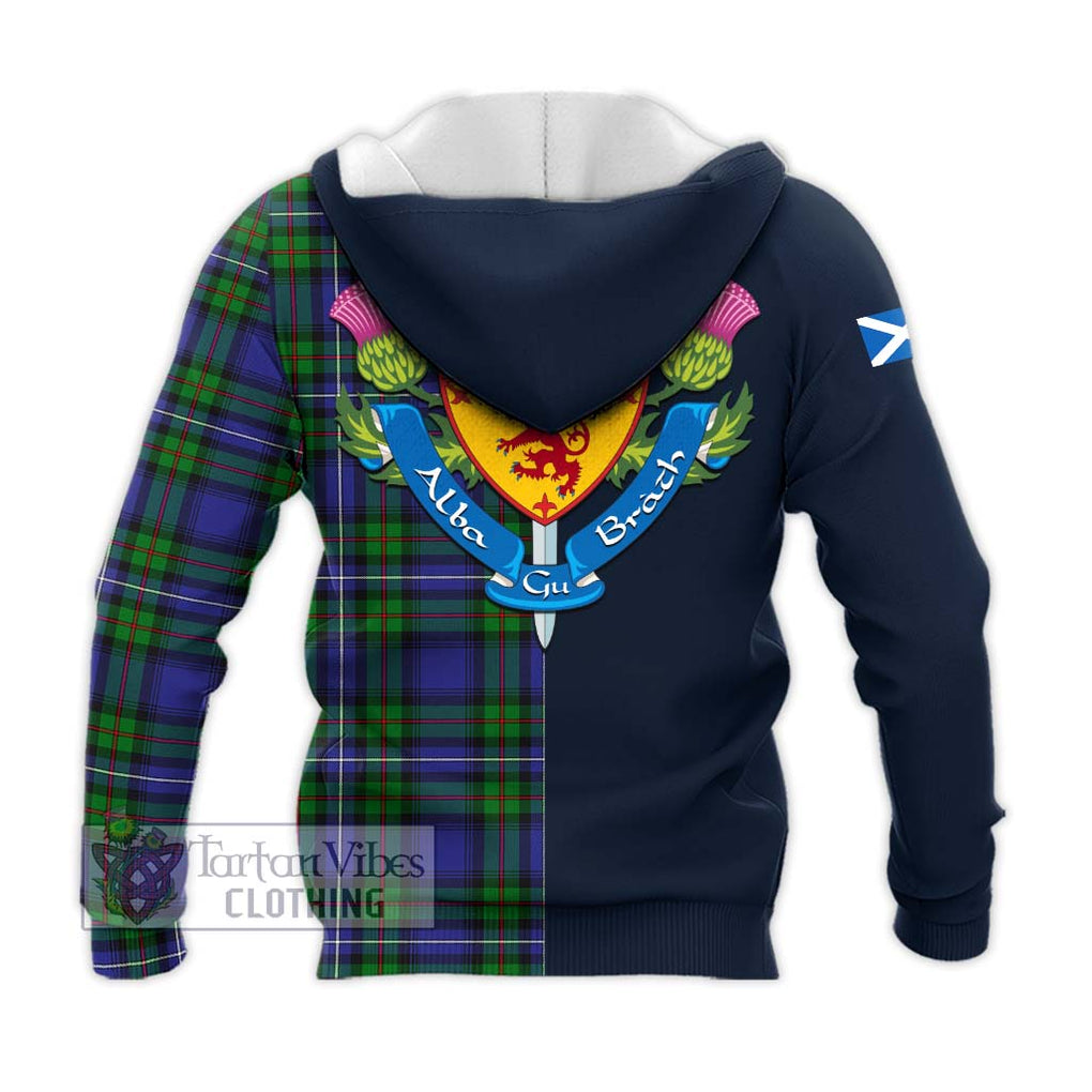 Donnachaidh Tartan Knitted Hoodie Alba with Scottish Lion Royal Arm Half Style - Tartan Vibes Clothing