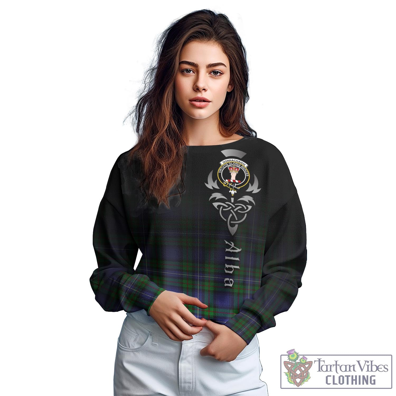 Tartan Vibes Clothing Donnachaidh Tartan Sweatshirt Featuring Alba Gu Brath Family Crest Celtic Inspired