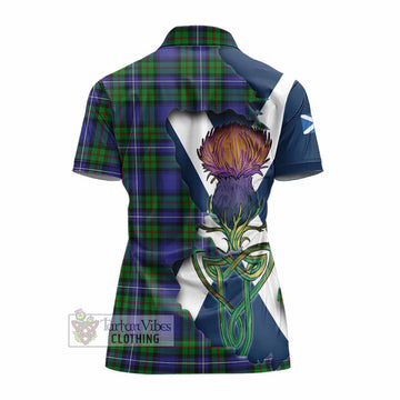 Donnachaidh Tartan Family Crest Women's Polo Shirt Scottish Thistle Celtic Inspired