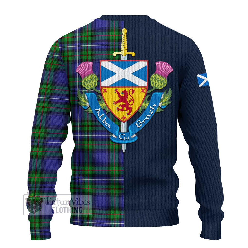 Tartan Vibes Clothing Donnachaidh Tartan Knitted Sweater with Scottish Lion Royal Arm Half Style