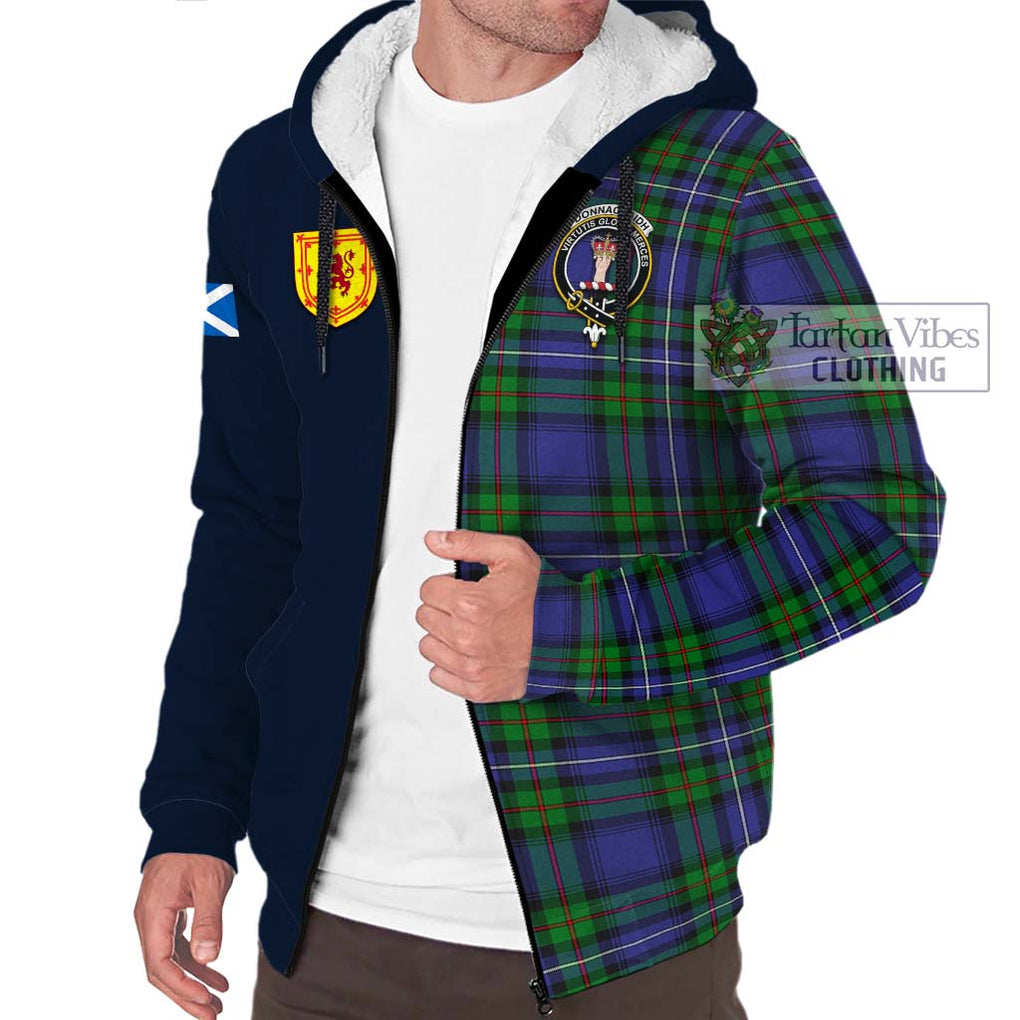 Tartan Vibes Clothing Donnachaidh Tartan Sherpa Hoodie with Scottish Lion Royal Arm Half Style