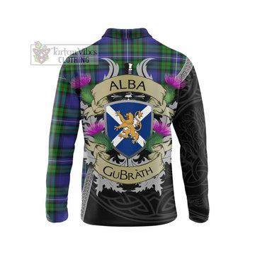 Donnachaidh Tartan Family Crest Long Sleeve Polo Shirt Lion Rampant Royal Thistle Shield Celtic Inspired