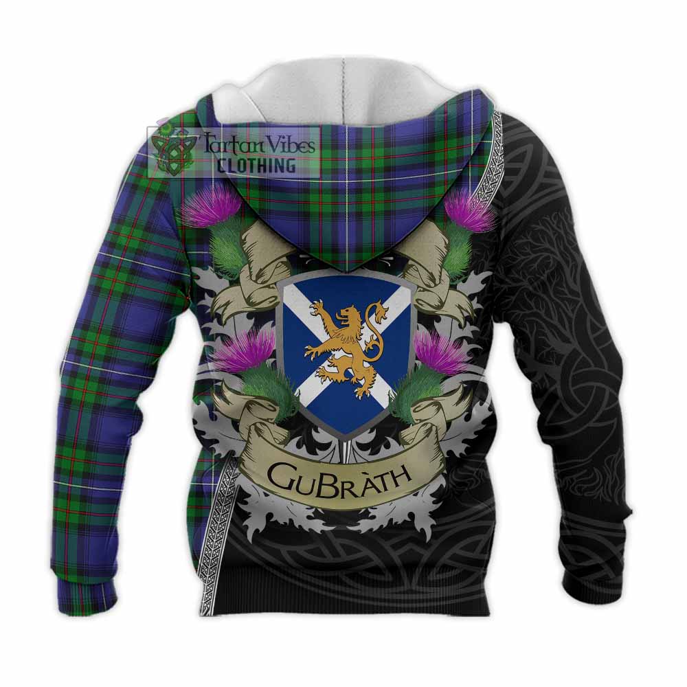 Tartan Vibes Clothing Donnachaidh Tartan Family Crest Knitted Hoodie Lion Rampant Royal Thistle Shield Celtic Inspired