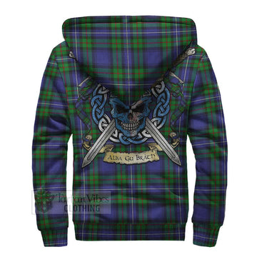 Donnachaidh Tartan Sherpa Hoodie with Family Crest Celtic Skull Style