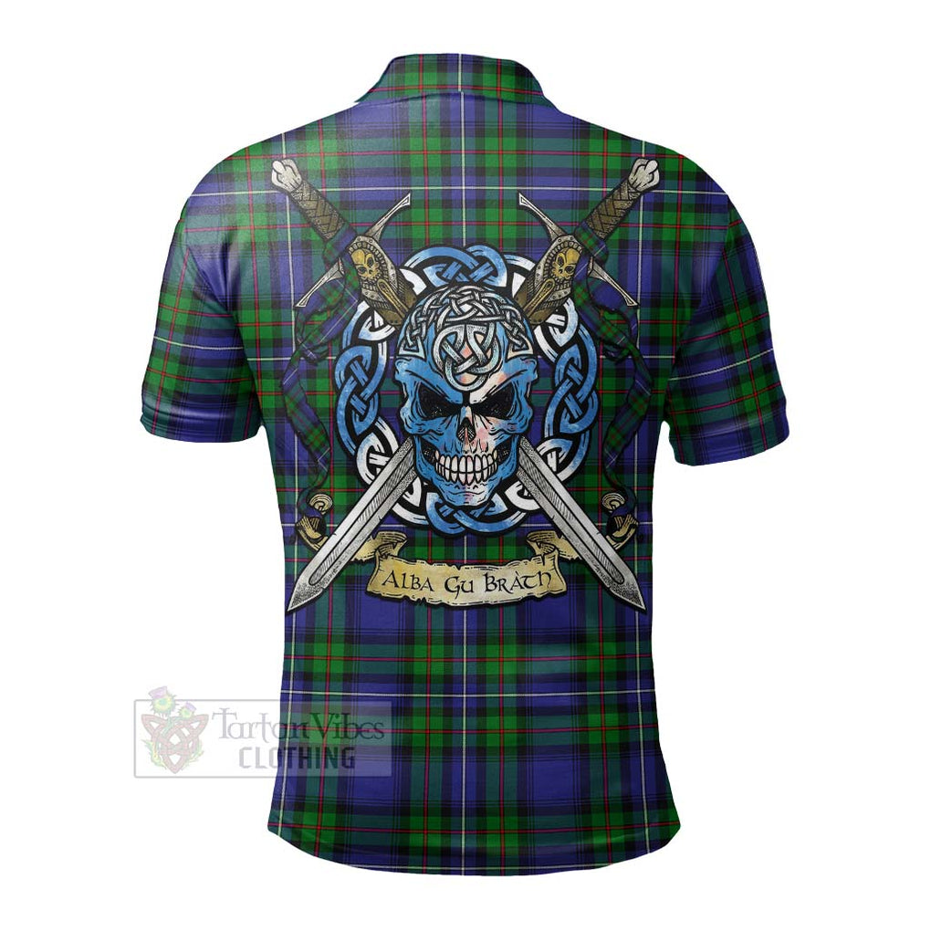 Tartan Vibes Clothing Donnachaidh Tartan Polo Shirt with Family Crest Celtic Skull Style