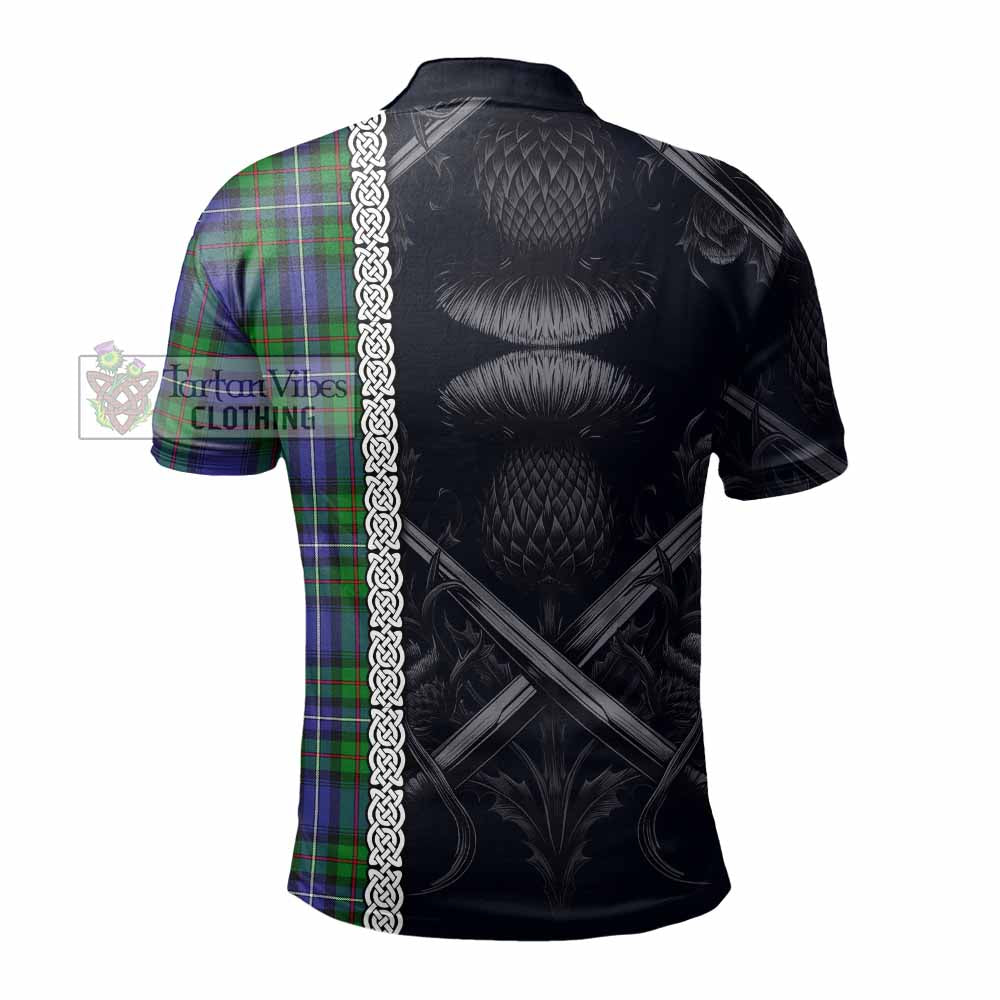 Tartan Vibes Clothing Donnachaidh Tartan Polo Shirt with Family Crest Cross Sword Thistle Celtic Vibes