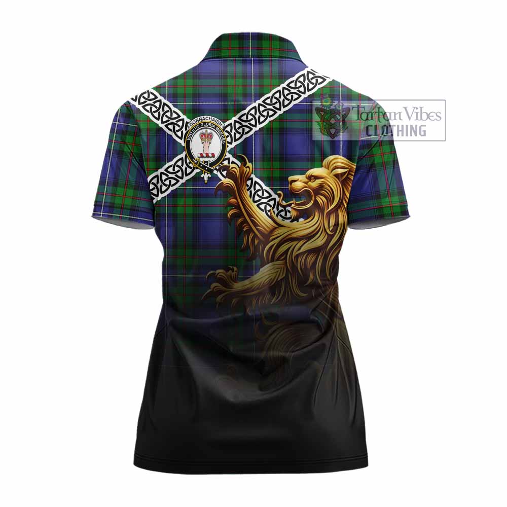 Tartan Vibes Clothing Donnachaidh Crest Tartan Women's Polo Shirt with Golden Lion Emblem Celtic Style