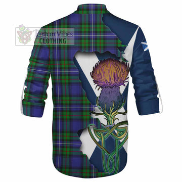 Tartan Vibes Clothing Donnachaidh Tartan Family Crest Ghillie Kilt Shirt Scottish Thistle Celtic Inspired