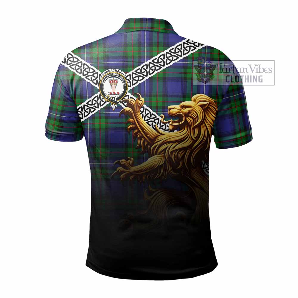 Tartan Vibes Clothing Donnachaidh Crest Tartan Polo Shirt with Golden Lion Emblem Celtic Style