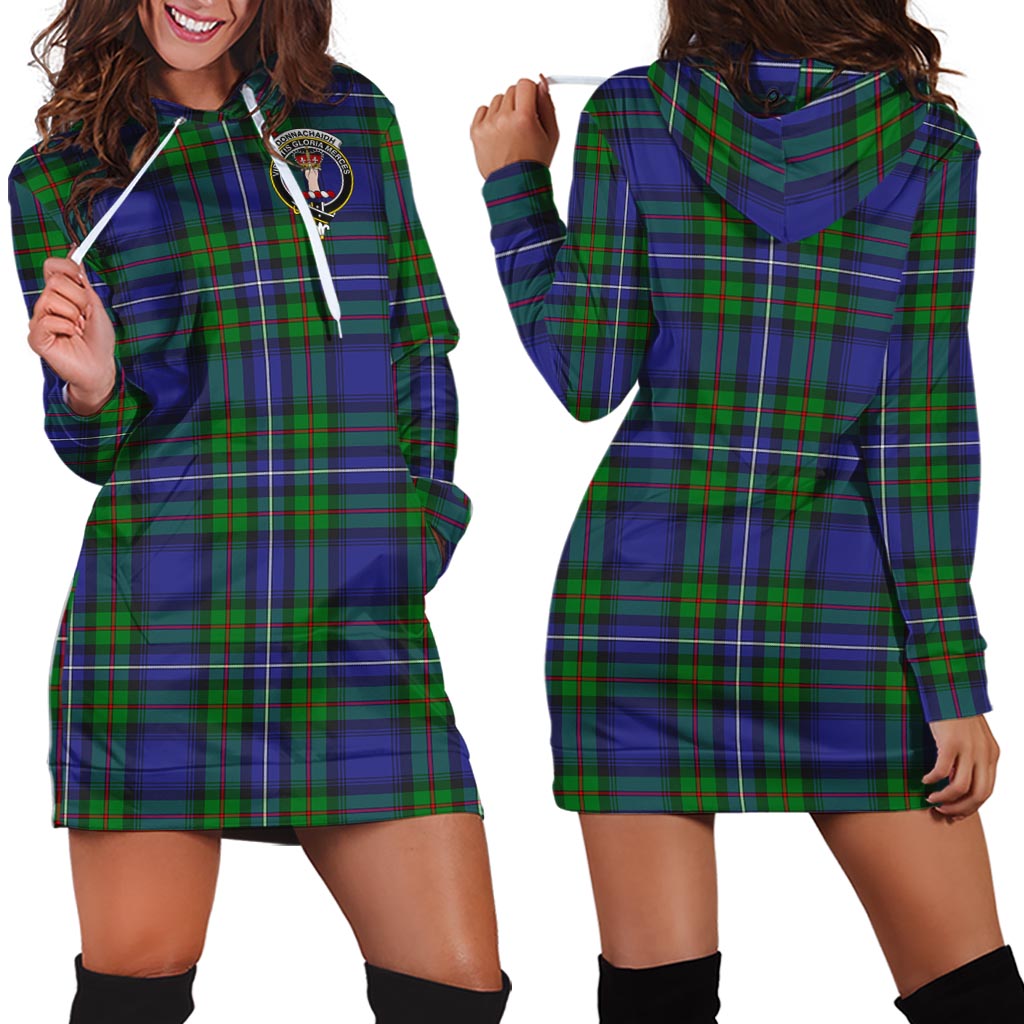Donnachaidh Tartan Hoodie Dress with Family Crest - Tartan Vibes Clothing