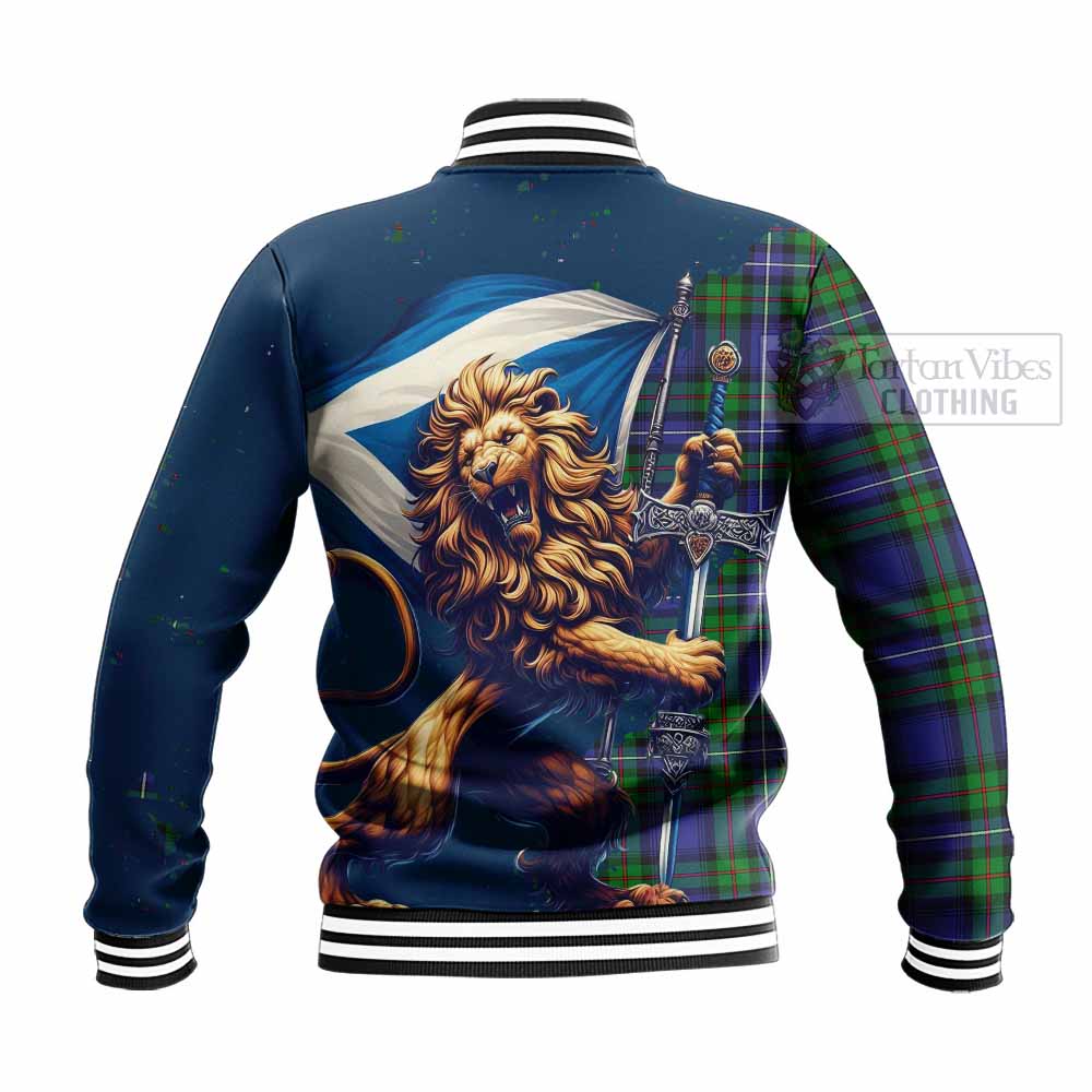 Donnachaidh Tartan Family Crest Baseball Jacket with Scottish Majestic Lion - Tartan Vibes Clothing