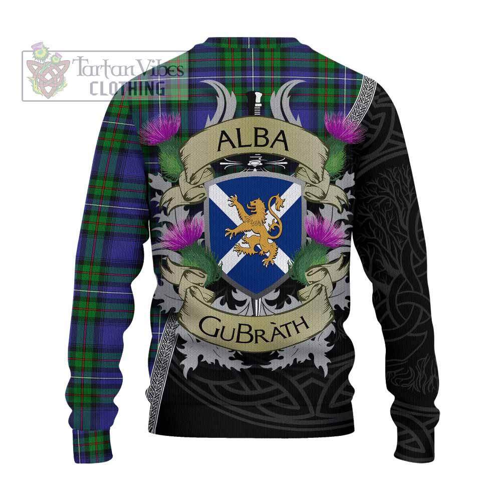 Tartan Vibes Clothing Donnachaidh Tartan Family Crest Knitted Sweater Lion Rampant Royal Thistle Shield Celtic Inspired