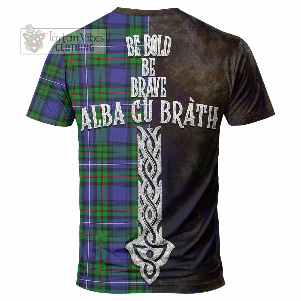 Tartan Vibes Clothing Donnachaidh Tartan Family Crest T-Shirt Alba Gu Brath Be Brave Lion Ancient Style