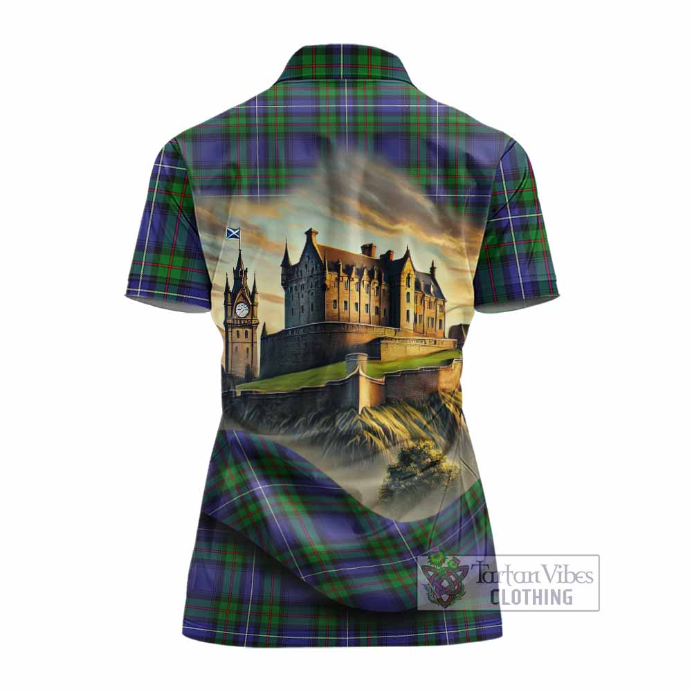 Tartan Vibes Clothing Donnachaidh Tartan Family Crest Women's Polo Shirt with Scottish Ancient Castle Stype