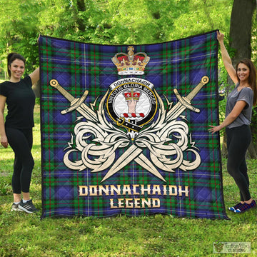 Donnachaidh Tartan Quilt with Clan Crest and the Golden Sword of Courageous Legacy