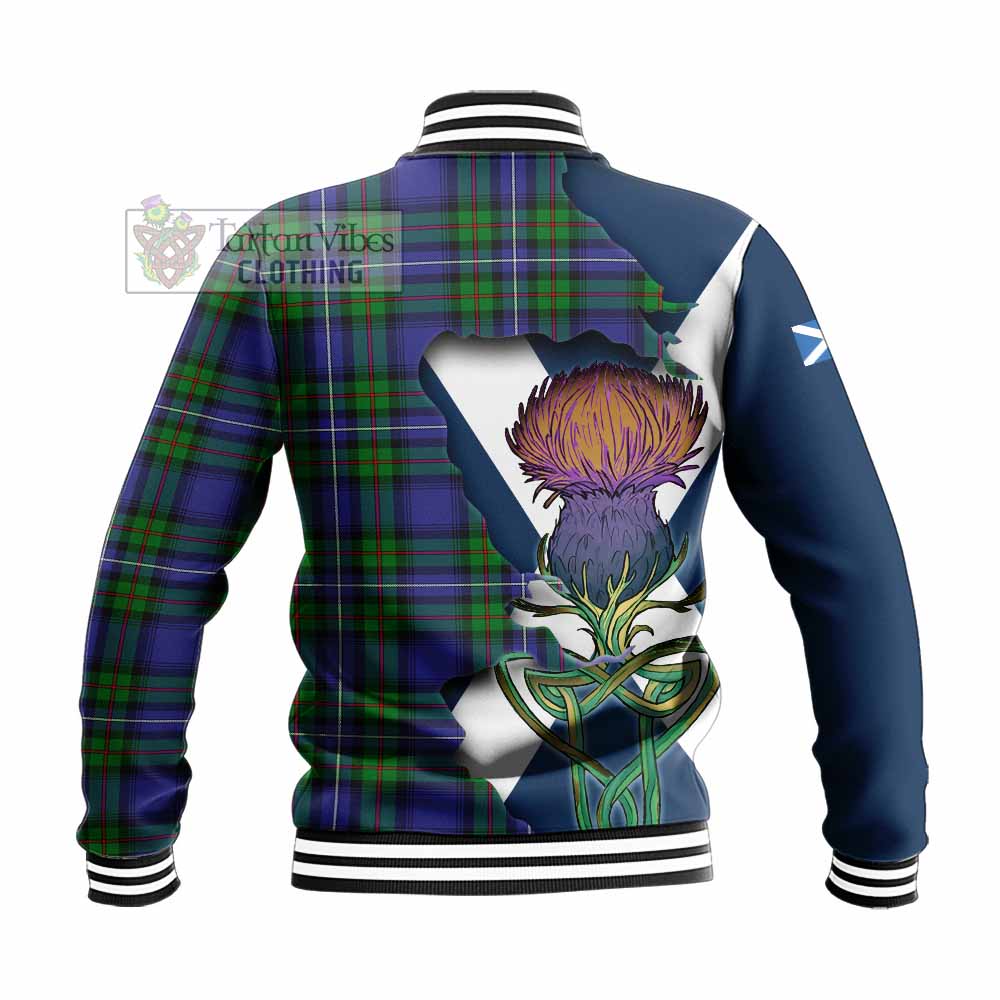 Tartan Vibes Clothing Donnachaidh Tartan Family Crest Baseball Jacket Scottish Thistle Celtic Inspired