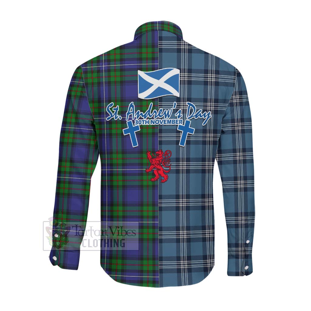 Tartan Vibes Clothing Donnachaidh Tartan Long Sleeve Button Shirt Happy St. Andrew's Day Half Tartan Style
